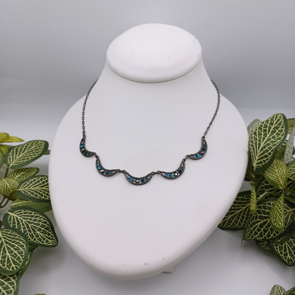 SOLD - Crystal Crescent Necklace - Picture 2 of 14